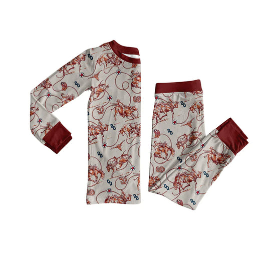 Preorder (moq 5)Baby Boys Gray Long Sleeves Horse Rodeos Cactus Top Pant Pajamas Set 6.19