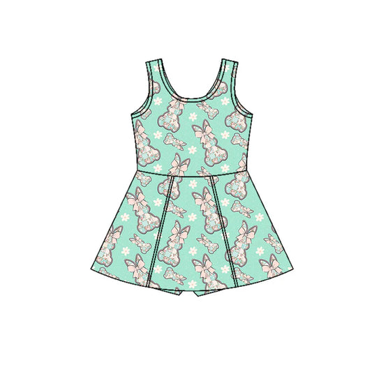Preorder (moq 5)Baby Girls Sleeveless Flowers Rabbits Shorts Easter Knee Length Dresses 12.27