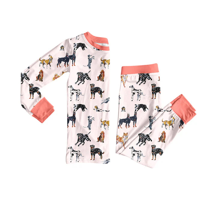 Preorder (moq 5)Baby Girls Long Sleeves Dogs Plaid Top Pant Pajamas Set 8.4