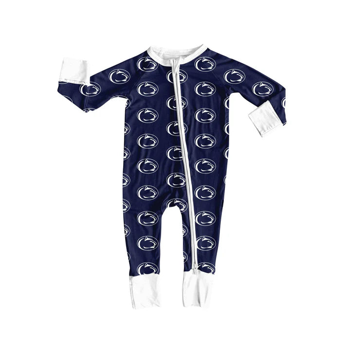 Preorder moq 5 Baby Infant Boys Navy Long Sleeves Leopard Plaid Zipper Romper 7.12