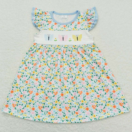 Baby Girls Dress Flutter Sleeve Floral Butterfly Knee Length Dresses GSD0916