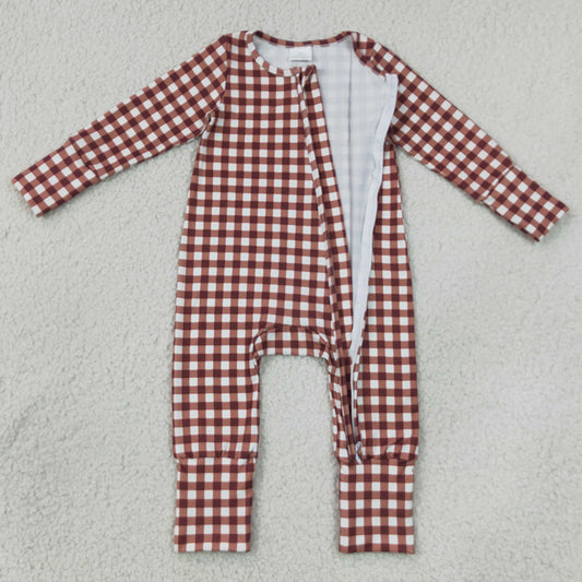 Baby Boys Rompers Red Checked Fall Long Sleeve Zip Convertible Rompers LR3113