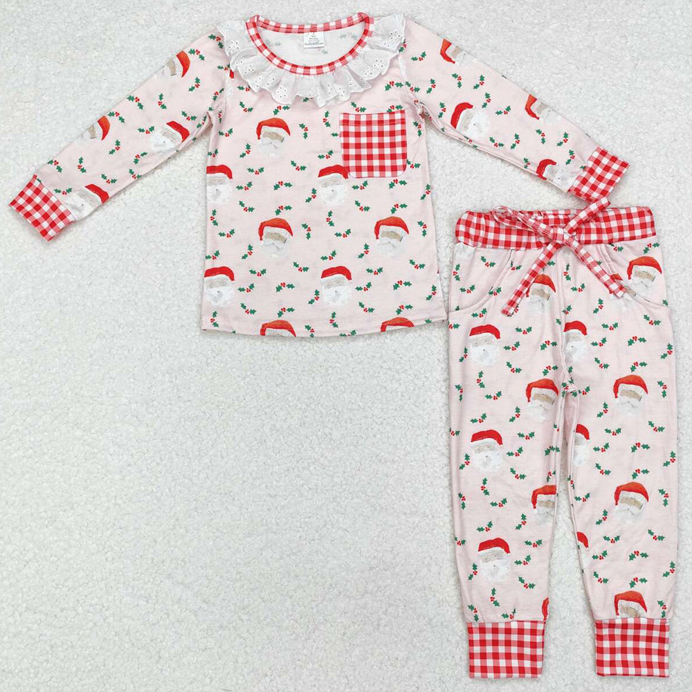 Baby Girls Pajamas Pink Sants Christmas Bamboo Pajamas Sleepwear Sets GLP1213