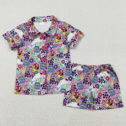 Baby Girls Pajamas Leopard Demon Hunter Button Pocket Top Shorts Pajamas Sets GSSO2754 11.15