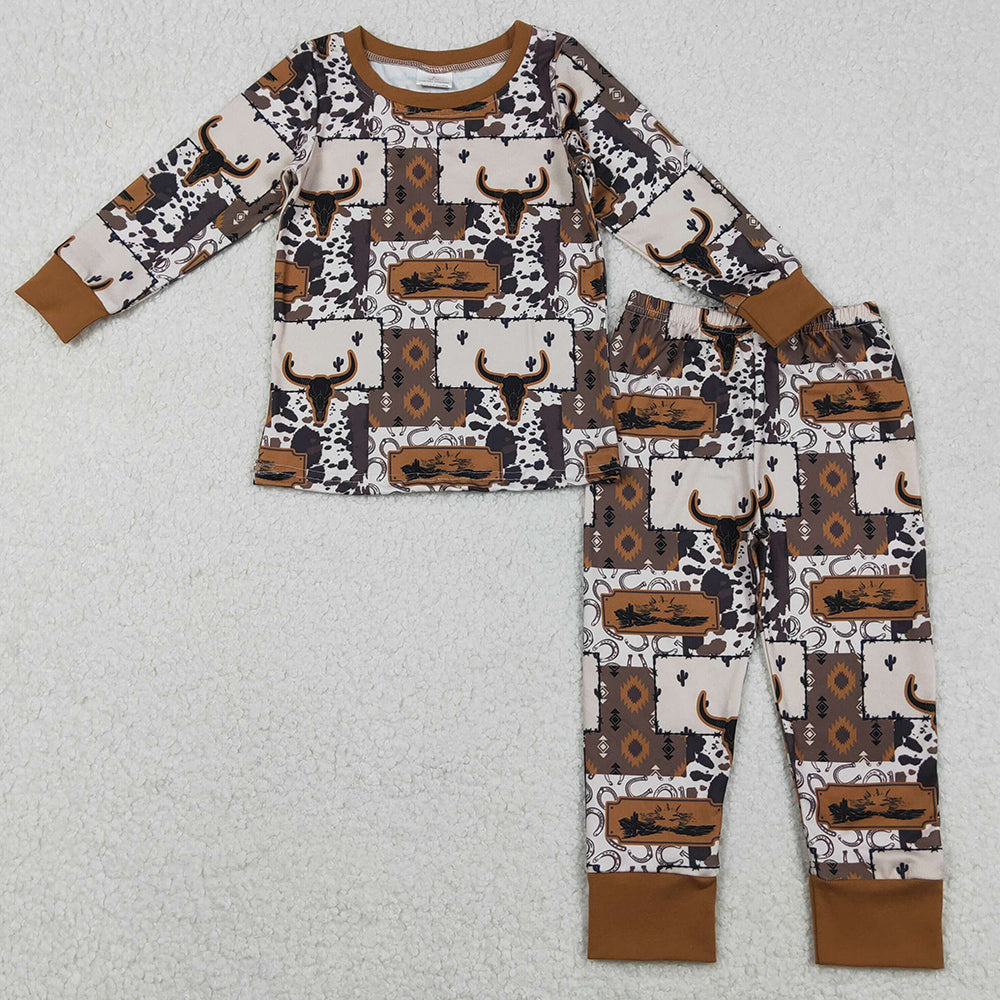 Baby Boys Pajamas Bull Skull Aztec Checked Top Pants Western Pajamas Set BLP1200 11.18