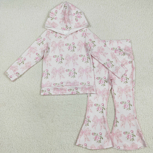 Baby Girls Clothes Pink Bows Floral Hooded Top Bell Pants Sets GLP2614 7.18
