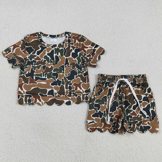 Baby Girls Clothes Southern Dark Brown Camo Top Scallop Shorts Clothes Sets GSSO3228