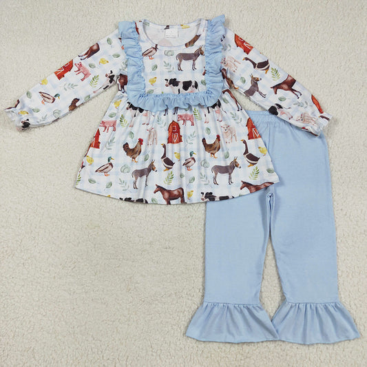 Baby Girls Clothes Long Ruffle Sleeves House Chicks Tunic Pant Farm Sets GLP2536 7.19