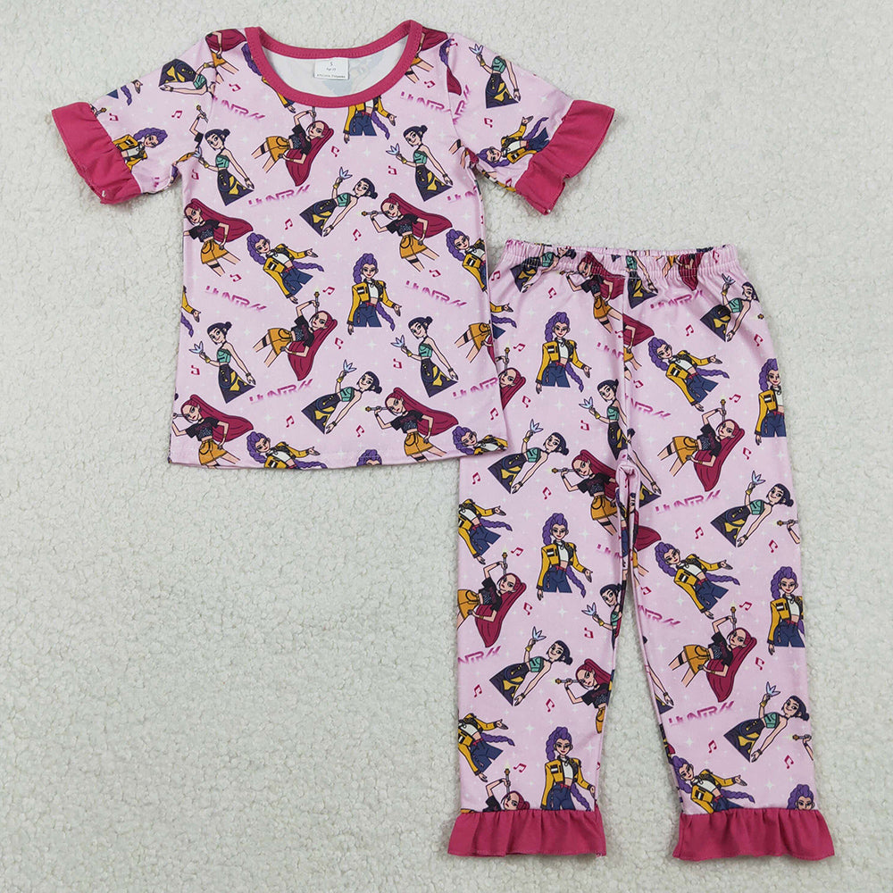 Baby Girls Pajamas Pink Demon Hunter Top Ruffle Pants Pajamas Sets GSPO2121 11.18