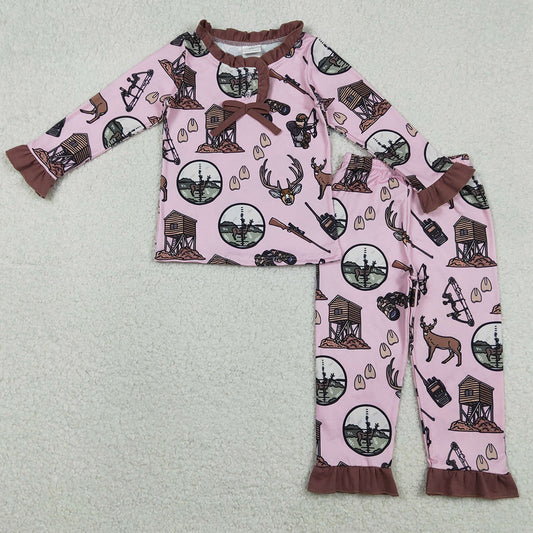 Baby Girls Pajamas Deer Hunting Top Ruffle Pant Pajamas Set GLP2741 11.22