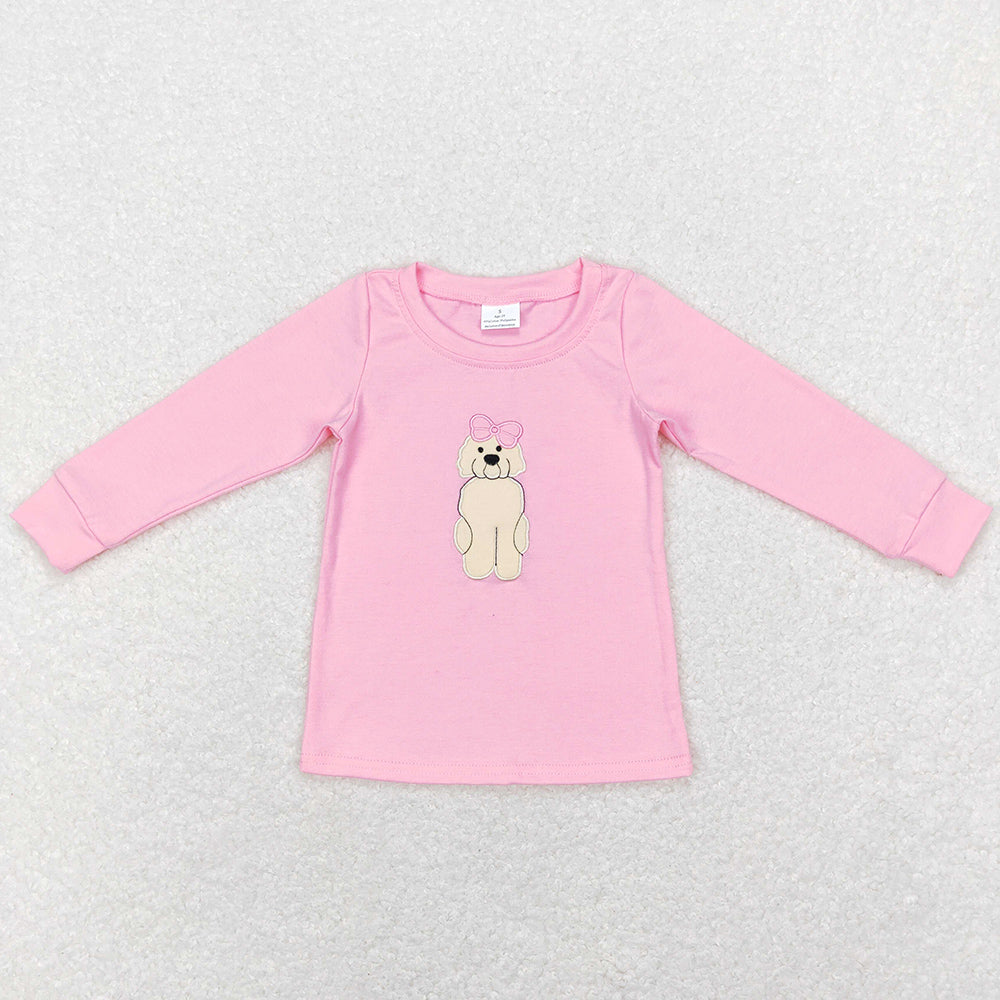 Baby Girls Clothes Top Long Sleeve Pink Valentines Dogs Bow Tee Shirt Tops GT0408