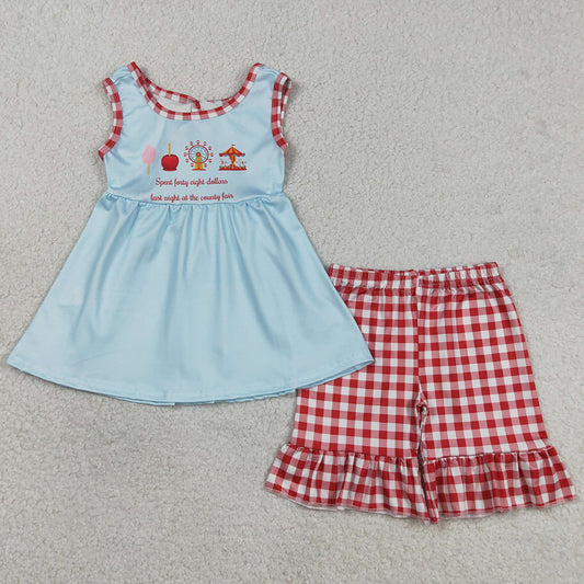 Baby Girls Clothes Sleeveless Park Tunic Red Checked Ruffle Short Clothes Set GSSO2544