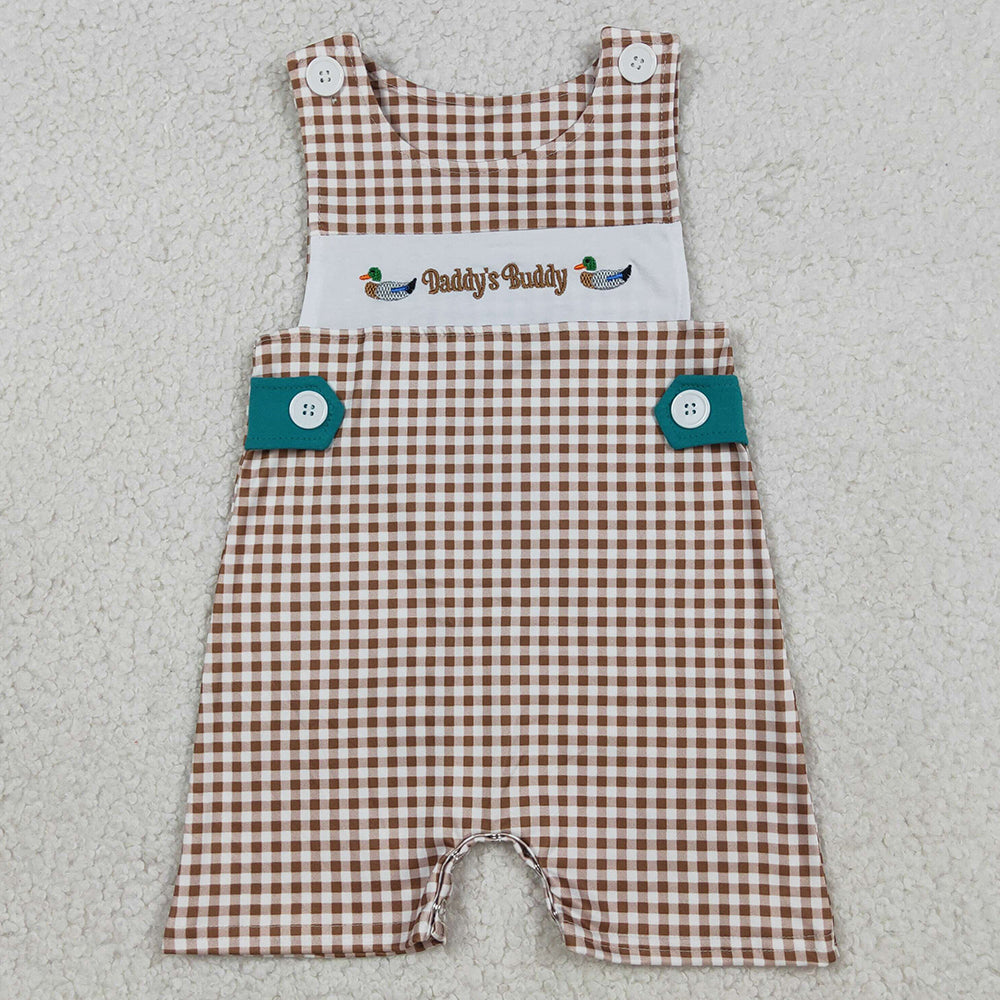 Baby Boys Rompers Embroidery Ducks Daddy Buddy Khaki Checked Hunting Rompers SR3508