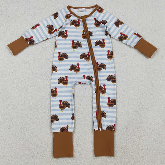 Baby Infant Boys Rompers Thanksgiving Turkey Stripe Zipper Footie Rompers LR1191 10.3