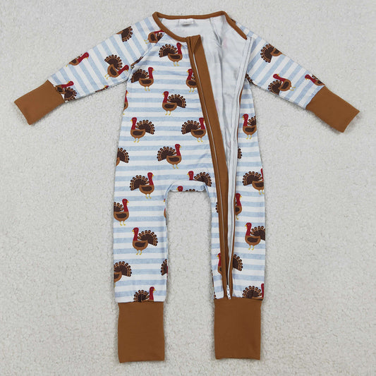 Baby Infant Boys Rompers Thanksgiving Turkey Stripe Zipper Footie Rompers LR1191 10.3
