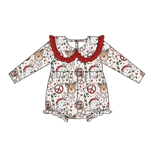 Preorder(moq 5)Baby Girls Snowman Candy Cane Plaid Ruffle Rompers 7.18