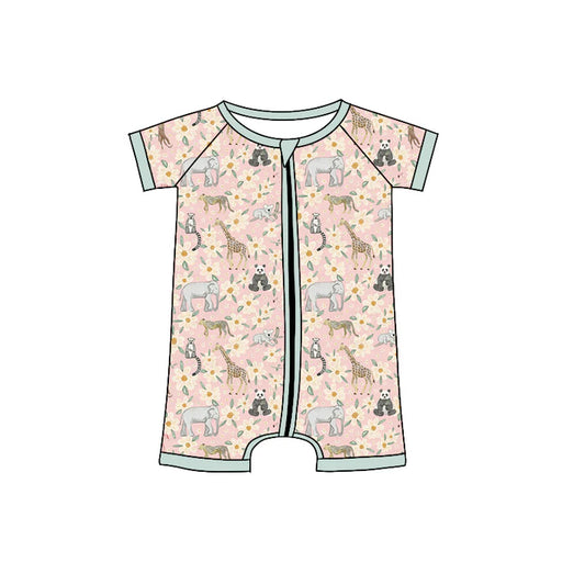 Preorder (moq 5)Baby Girls Zoo Animals Flowers Zipper Shorts Rompers 12.6