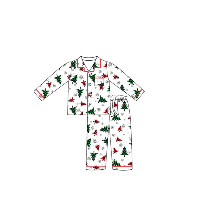 preorder(moq 5) Baby Girls Long Sleeves Christmas Trees Pocket Button Top Pants Pajamas Set 7.24