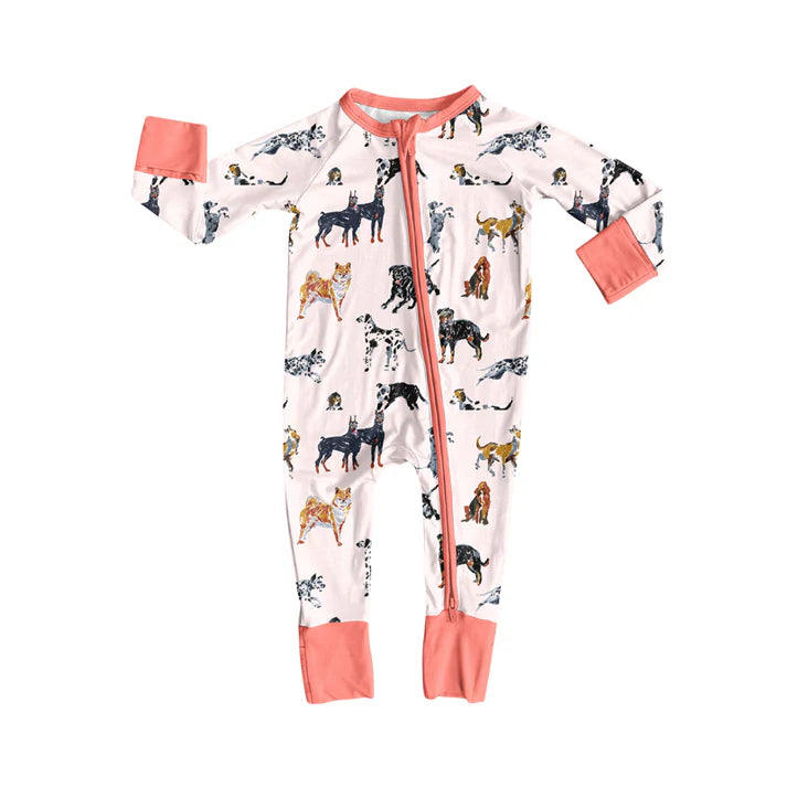 Preorder(moq 5)Baby Infant Girls Colorful Dogs Plaid Zipper Rompers 8.4