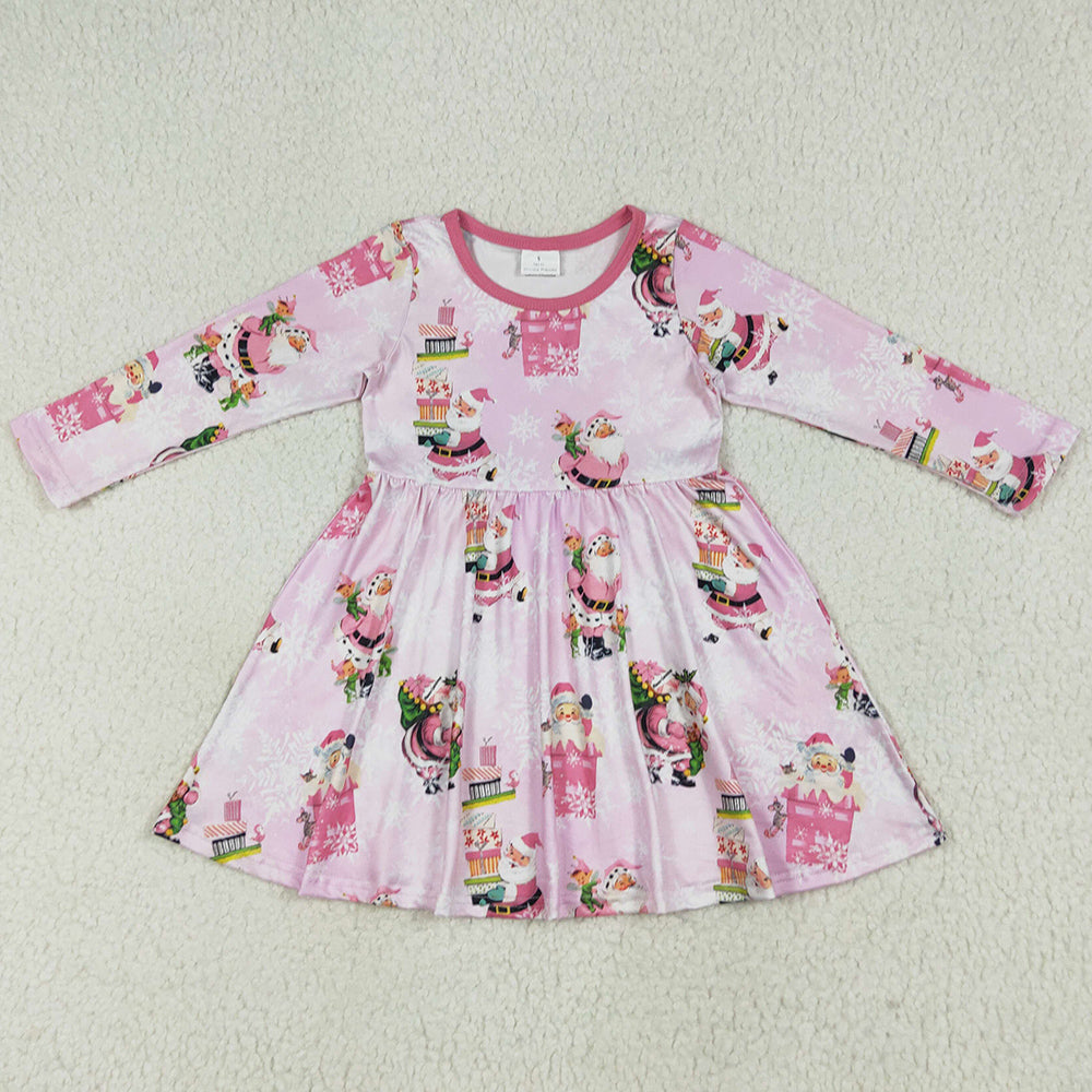 Baby Girls Dress Christmas Pink Santa Present Knee Length Dresses GLD0354 6.26