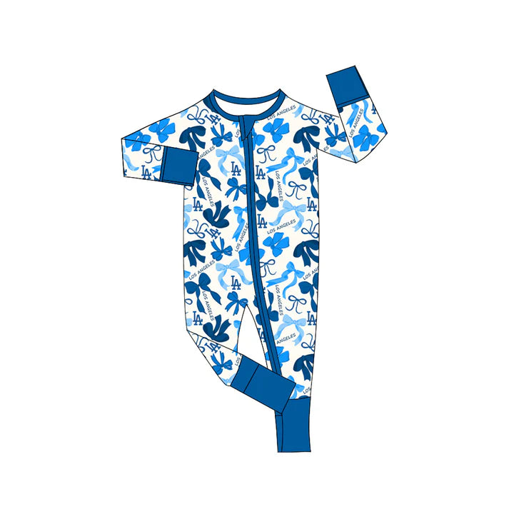 Preorder(moq 5)long sleeves L A bows baby team zip romper 8.27