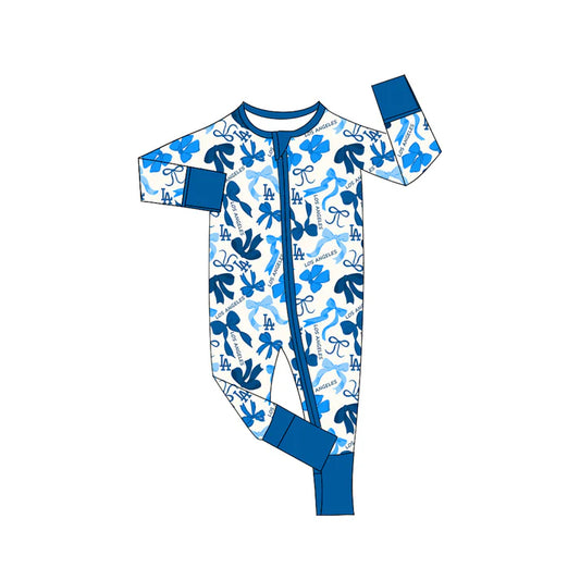 Preorder(moq 5)long sleeves L A bows baby team zip romper 8.27