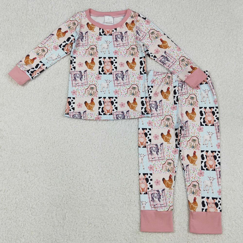 Baby Girls Pajamas Pigs Chicks Top Pants Farm Pajamas Sets GLP2805 12.3