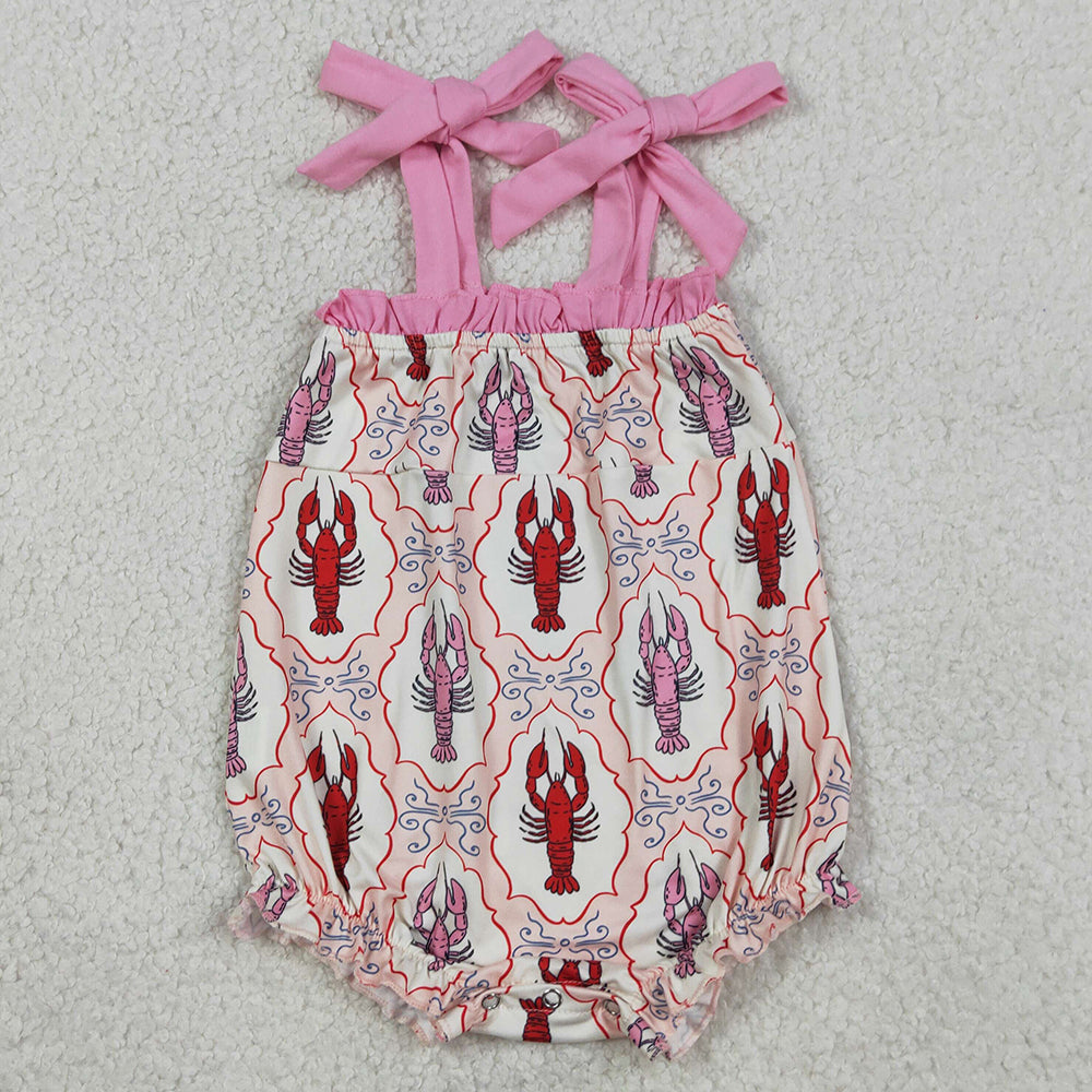 Baby Girls Rompers Strap Bows Crayfishes Checked Ruffle Rompers SR4032