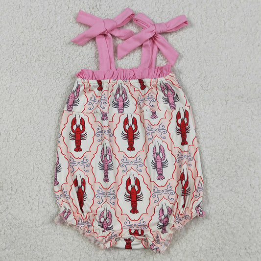 Baby Girls Rompers Strap Bows Crayfishes Checked Ruffle Rompers SR4032