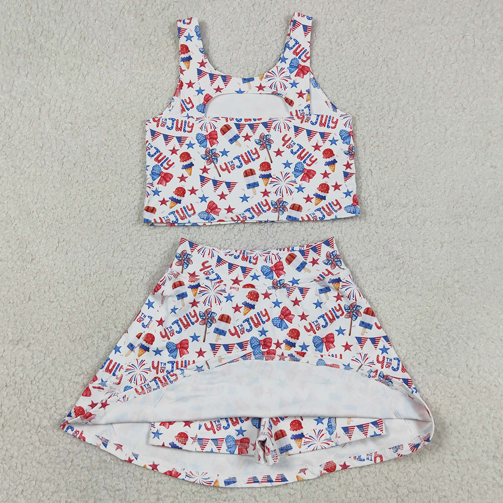 Baby Girls Clothes Bows Popsicle Stars Vest Skirt Shorts 4th of July Yoga Active Clothes Sets GSD3498