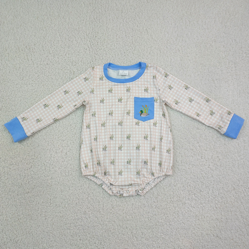 Baby Boys Rompers Duck Pocket Long Sleeve Checked Hunting Rompers LR3002