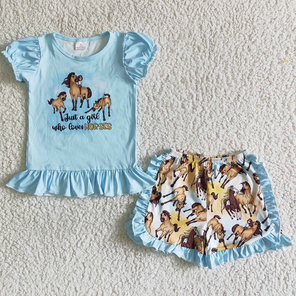New Fashion Girls Summer Clothes Set Horse Print Cute Toddler Baby Girl Clothes Outfits B17-30