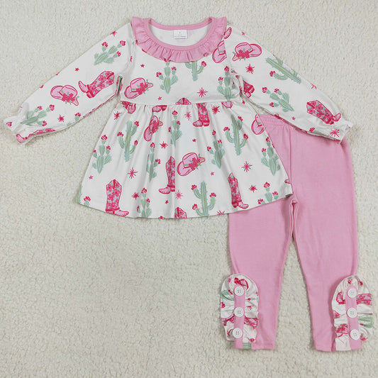 Baby Girls Clothes Pink Boots Cactus Tunic Legging Pants Western Set GLP2367 8.16