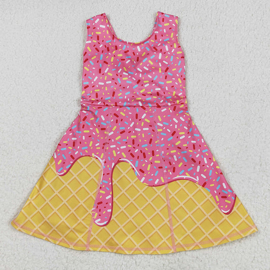 Baby Girls Dress Pink Ice-cream Drip Yoga Skort Knee Length Dresses GSD2417 6.5