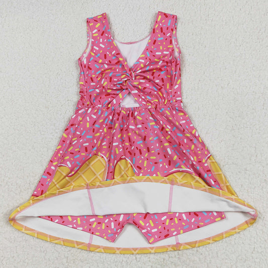 Baby Girls Dress Pink Ice-cream Drip Yoga Skort Knee Length Dresses GSD2417 6.5