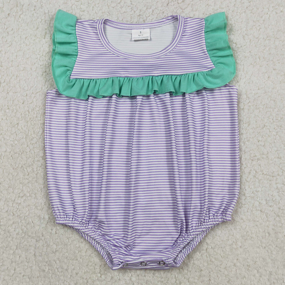 Baby Girls Rompers Sleeveless Purple Stripe Ruffle Rompers SR3942