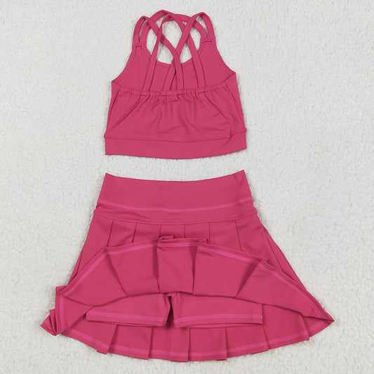 Baby Girls Clothes Hot Pink Strap Vest Top Skort Yoga Sets GSD2442 6.6