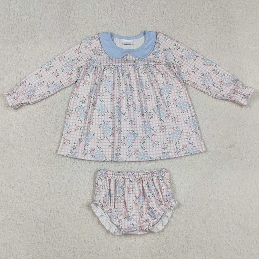 Baby Girls Clothes Blue Flowers Tunic Top Bummies Sets GBO0466 9.5