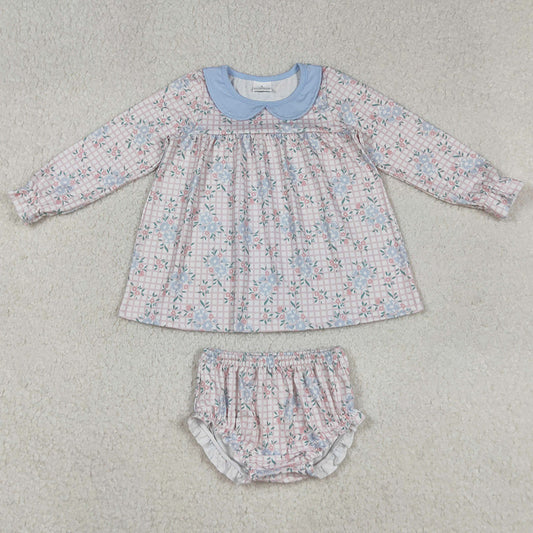 Baby Girls Clothes Blue Flowers Tunic Top Bummies Sets GBO0466 9.5