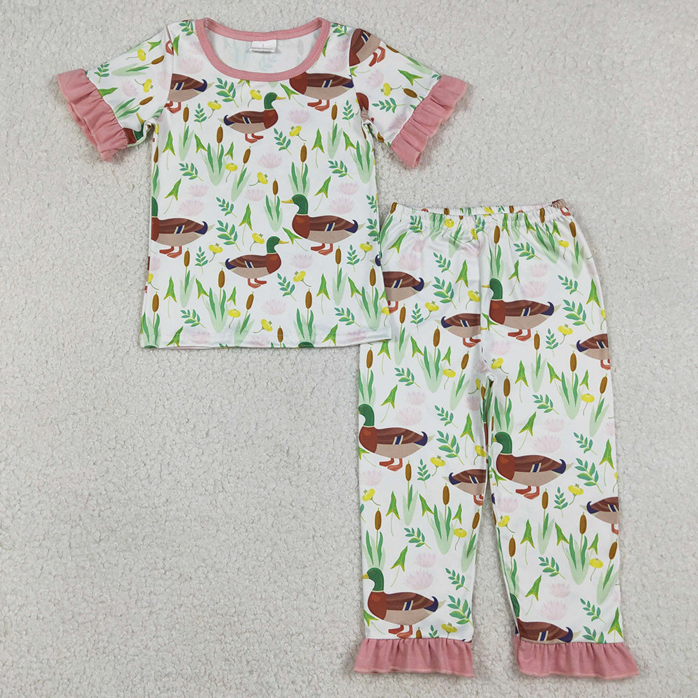 Baby Girls Pajamas Duck Floral Top Ruffle Pants Hunting Pajamas Sets GSPO1252 12.22