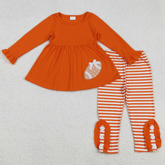 Baby Girls Clothes Orange Football Embroidery Team Tunic Stripes Legging Clothes Sets GLP1588 9.5