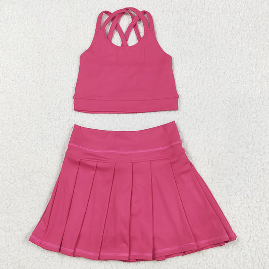 Baby Girls Clothes Hot Pink Strap Vest Top Skort Yoga Sets GSD2442 6.6