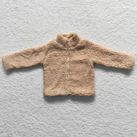 Baby Girls Coat Light Brown Long Sleeve Zip Cardigans Jackets BT295