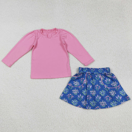 Baby Girls Clothes Pink Shirts Top Floral Pockets Skirts Sets GLD1256 9.5