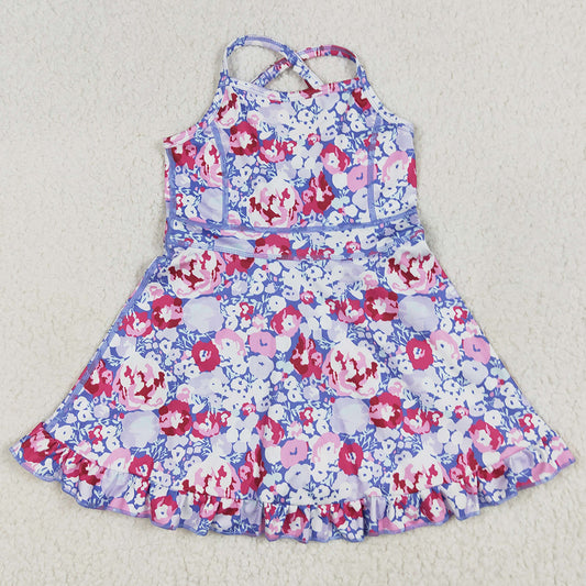 Baby Girls Dress Lavender Strap Colorful Floral Yoga Ruffle Knee Length Dresses GSD2285 6.6