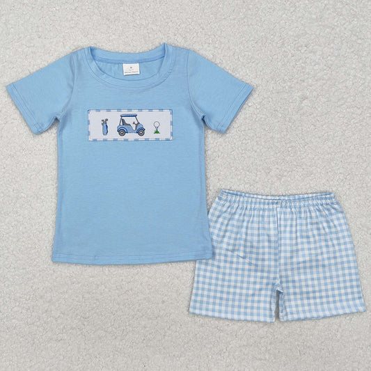 Baby Boys Clothes Golf Carts Tee Shirts Checkered Shorts Clothing Sets BSSO1052