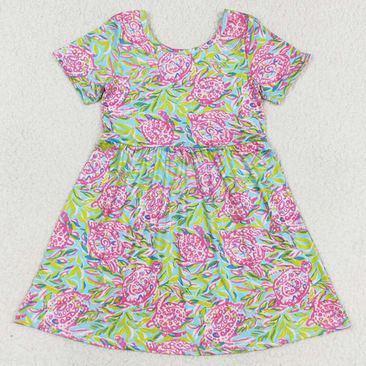 Baby Girls Dress Pink Turtle Short Sleeve Knee Length Dresses GSD1118