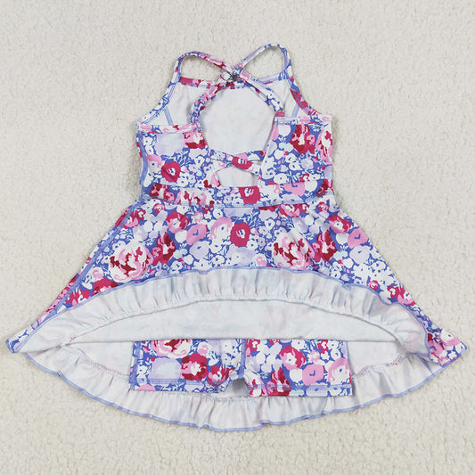 Baby Girls Dress Lavender Strap Colorful Floral Yoga Ruffle Knee Length Dresses GSD2285 6.6