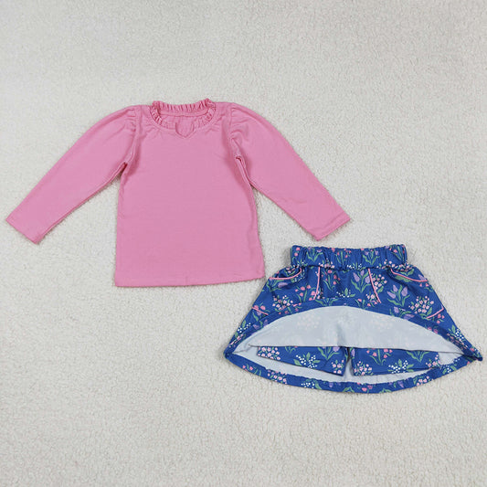 Baby Girls Clothes Pink Shirts Top Floral Pockets Skirts Sets GLD1256 9.5