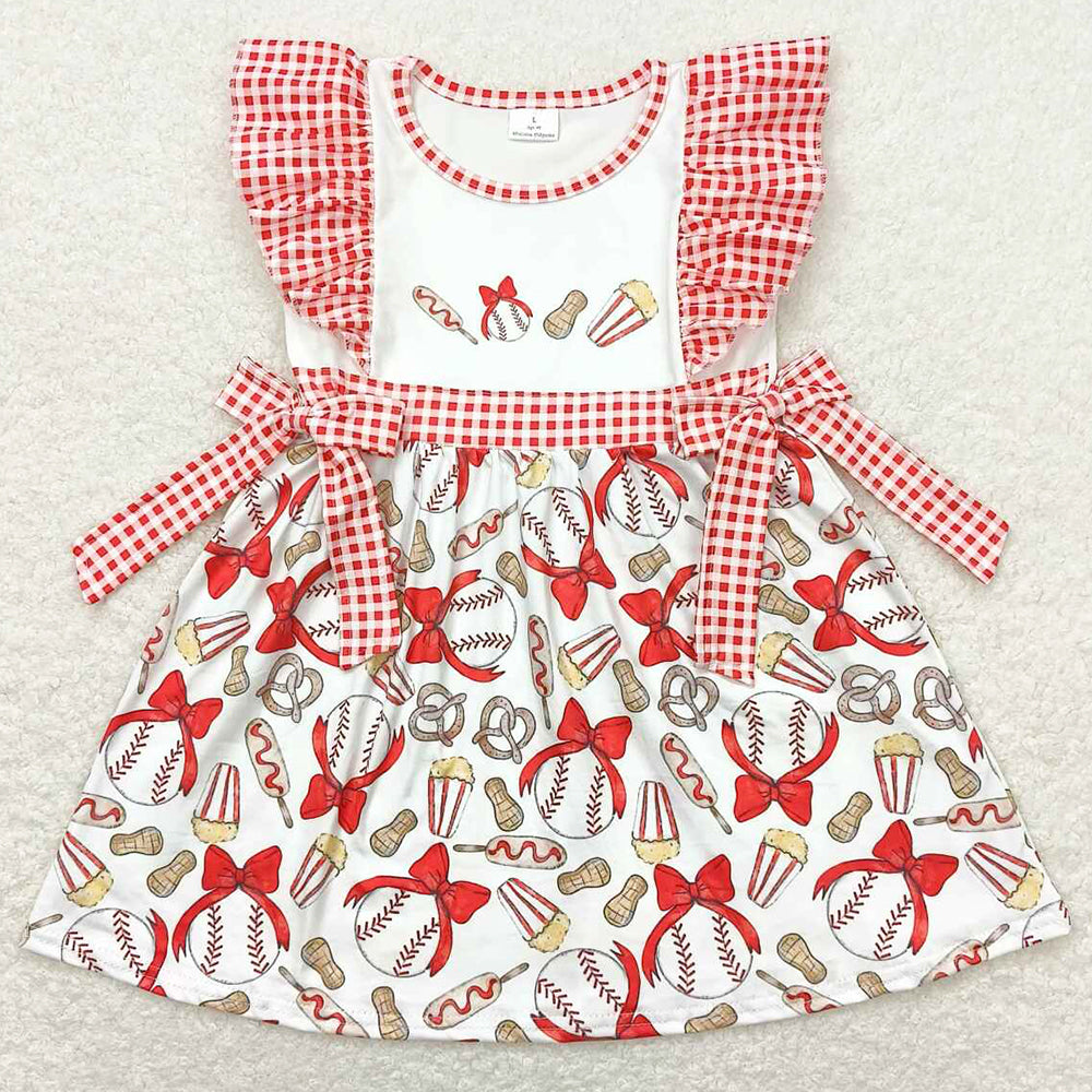 Baby Girls Dress Baseball Pink Knee Length Bows Dresses GSD0712